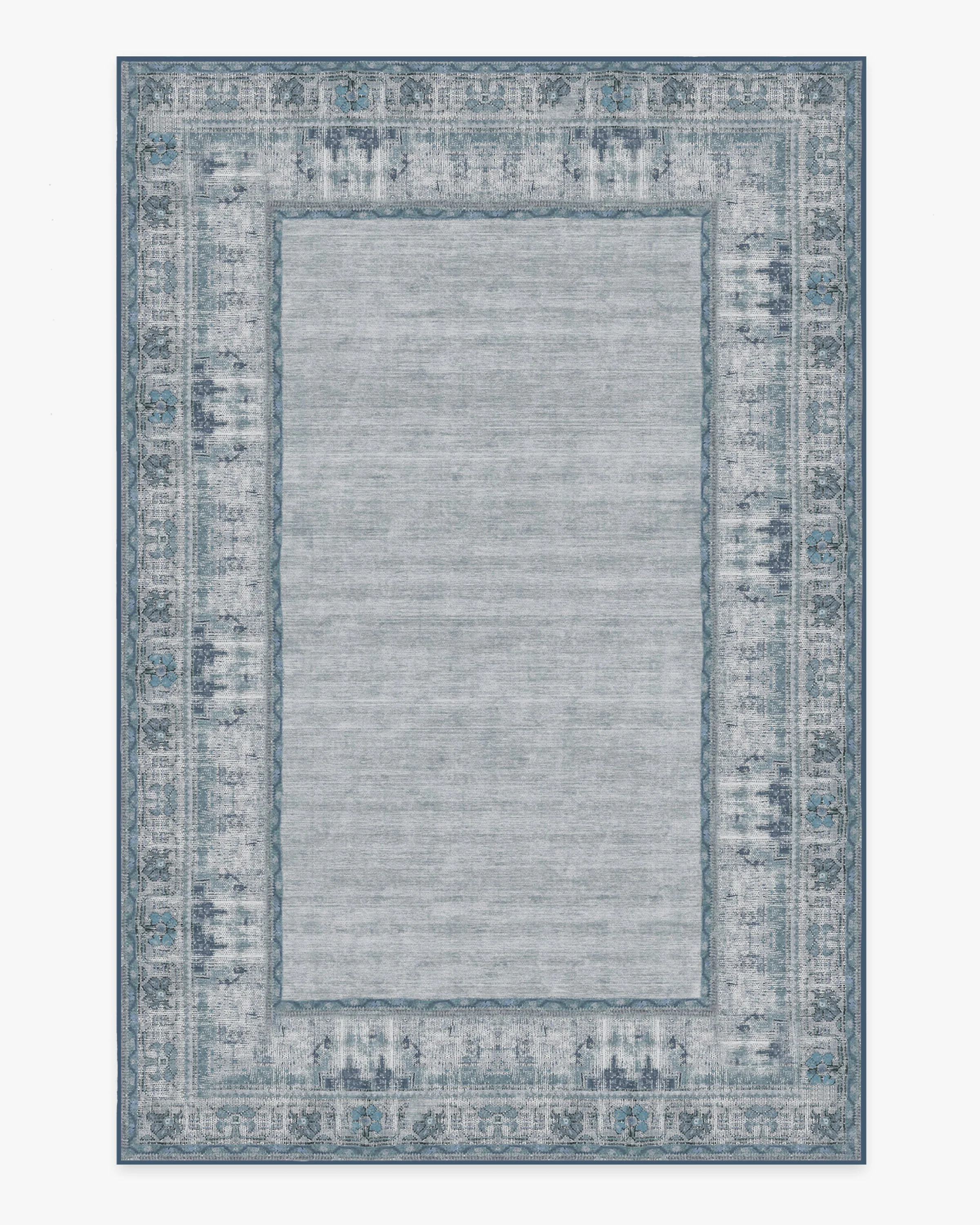 Vintage Daisy Bordered Blue Flatwoven Rug
