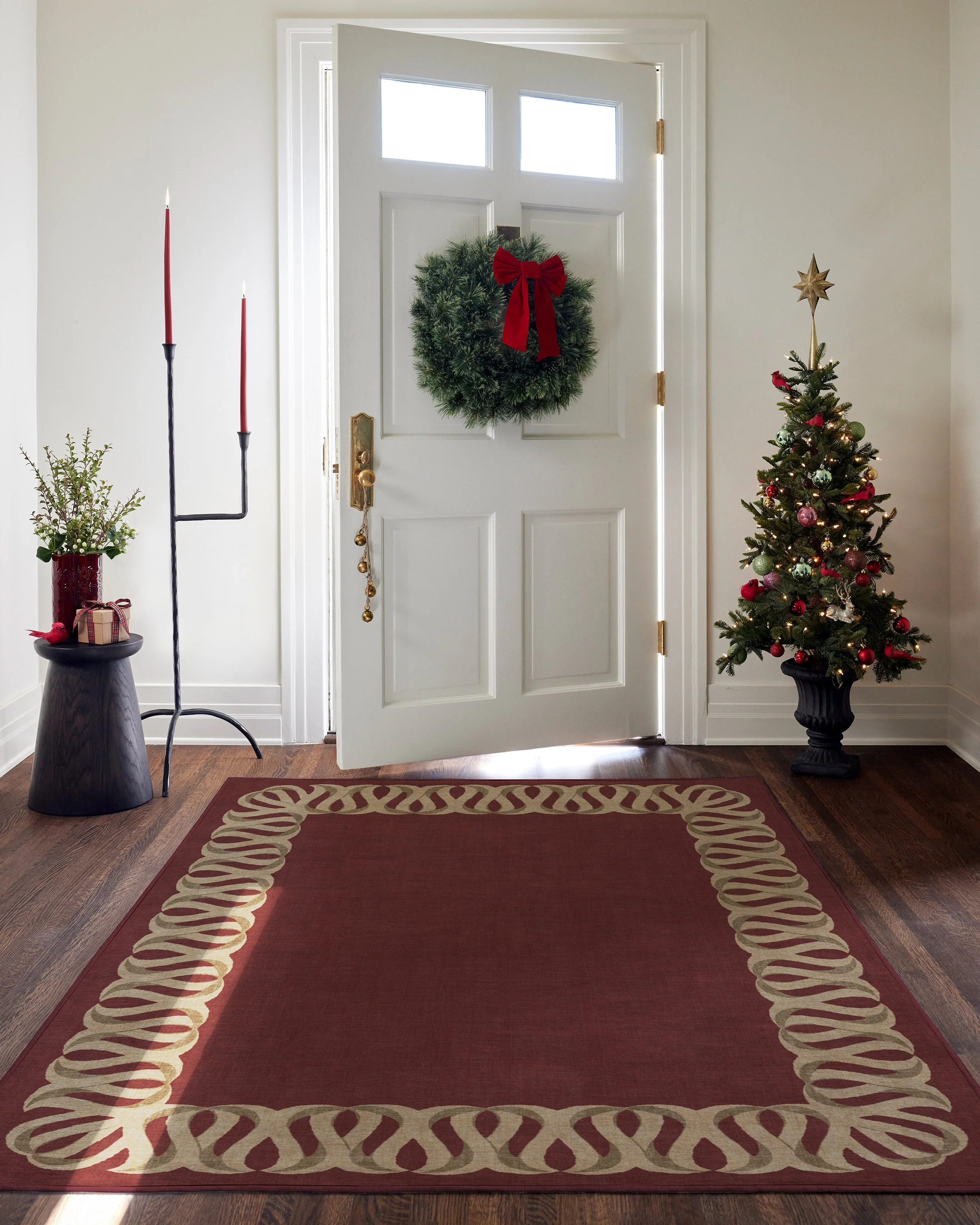 Ribbon Border Red & Natural Flatwoven Rug