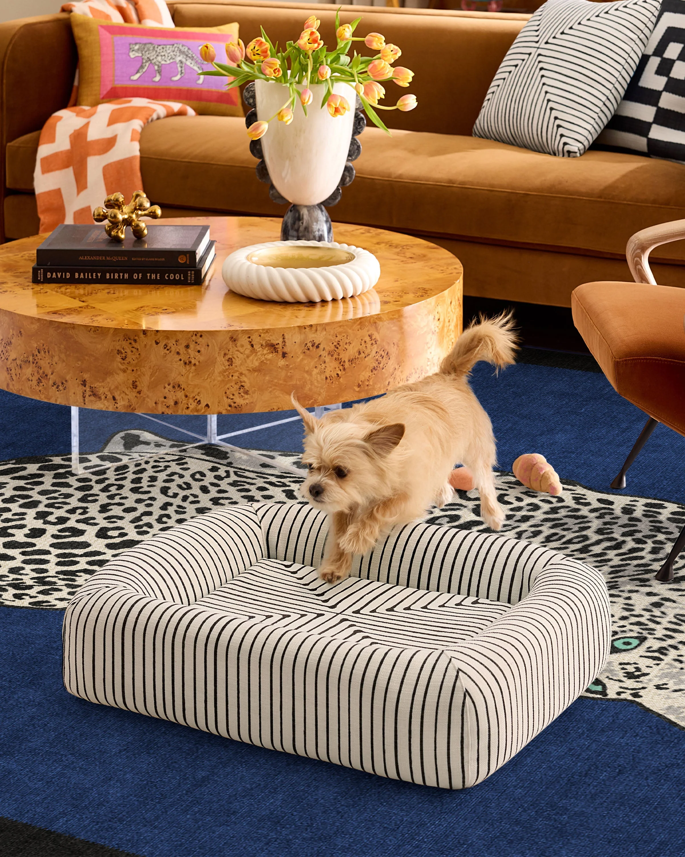 Inkdrop Ivory Woven Bolster Pet Bed