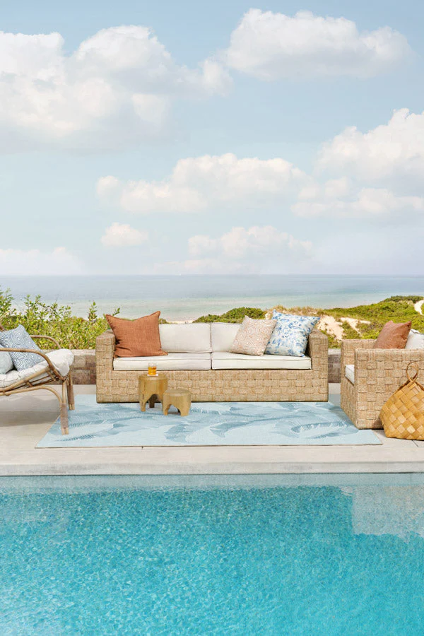 Banana Leaf Soft Blue Outdoor Rug