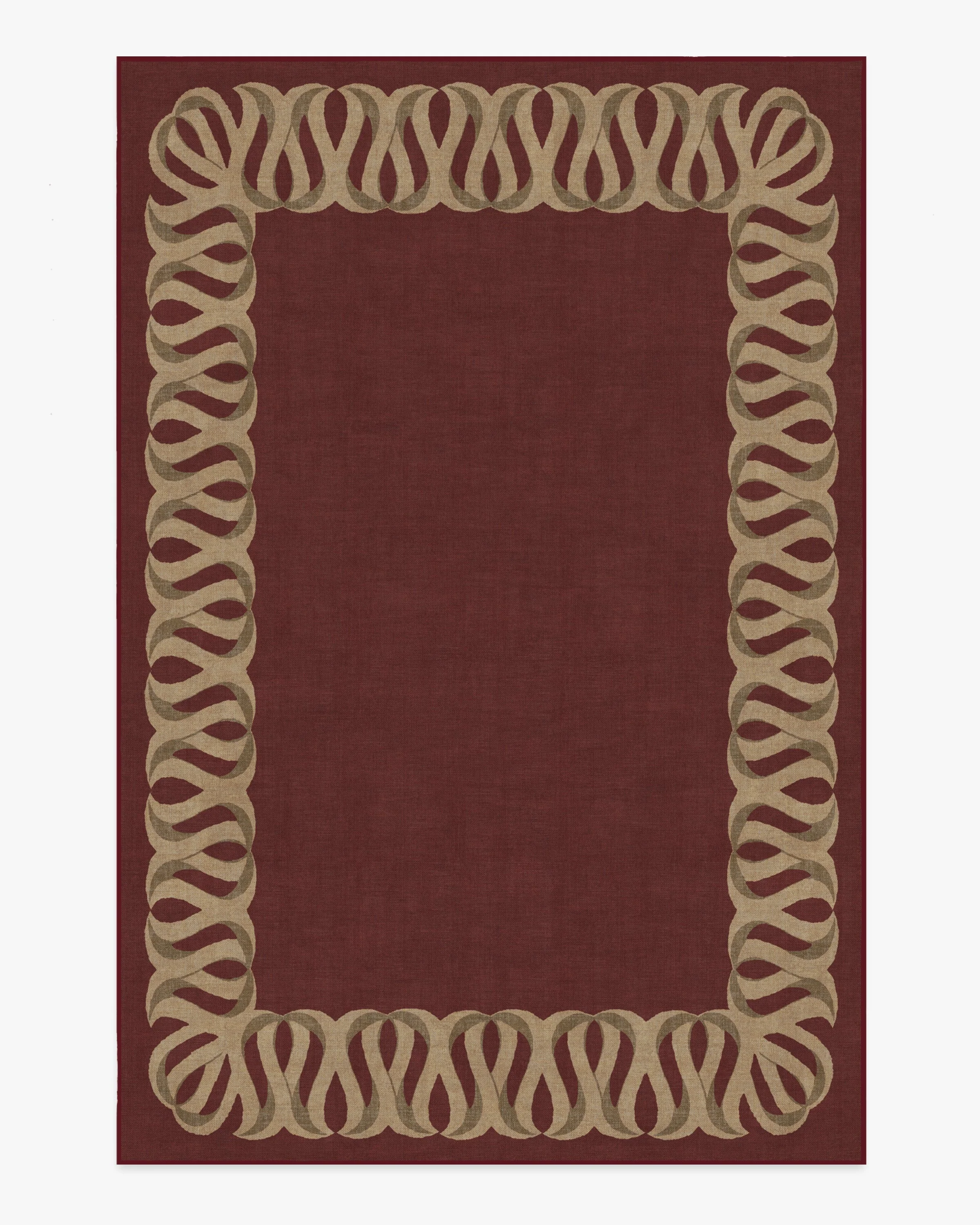 Ribbon Border Red & Natural Rug