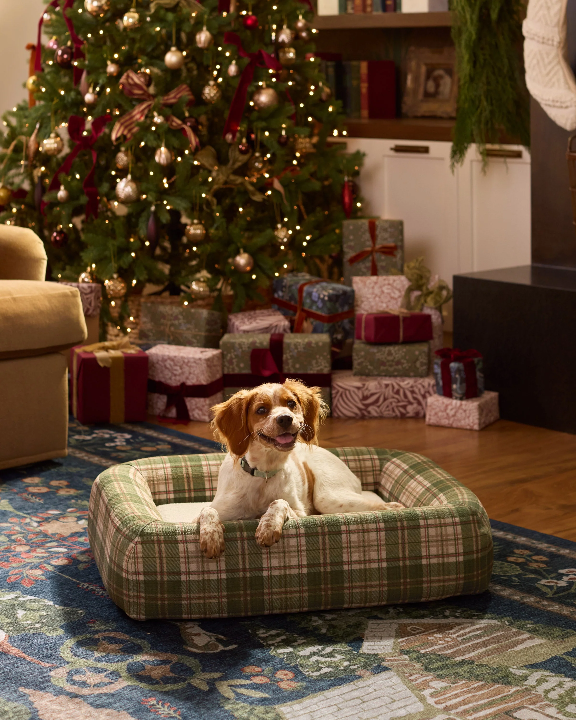1348-spruce-tartan-green-natural-woven-bolster-pet-bed-1.webp Spruce Tartan Green & Natural Woven Bolster Pet Bed