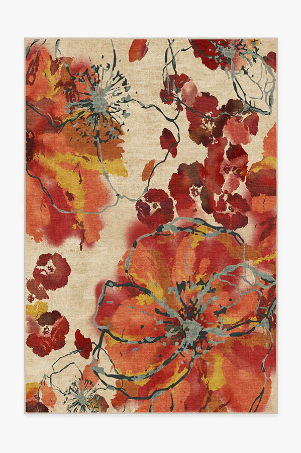 Watercolor Floral Coral Flatwoven Rug