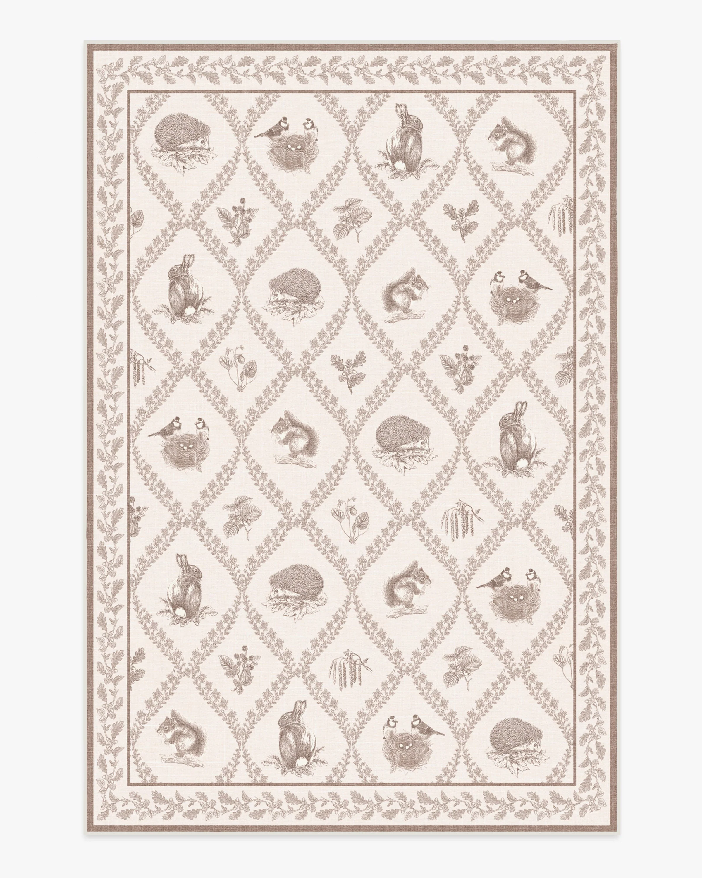 Squirrel & Hedgehog Fawn Flatwoven Rug