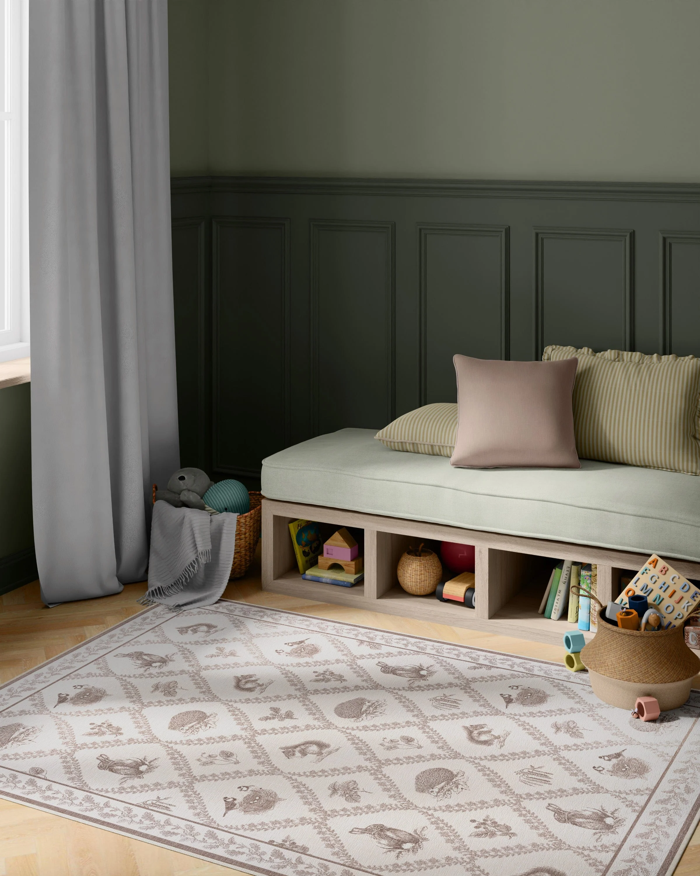 Squirrel & Hedgehog Fawn Flatwoven Rug