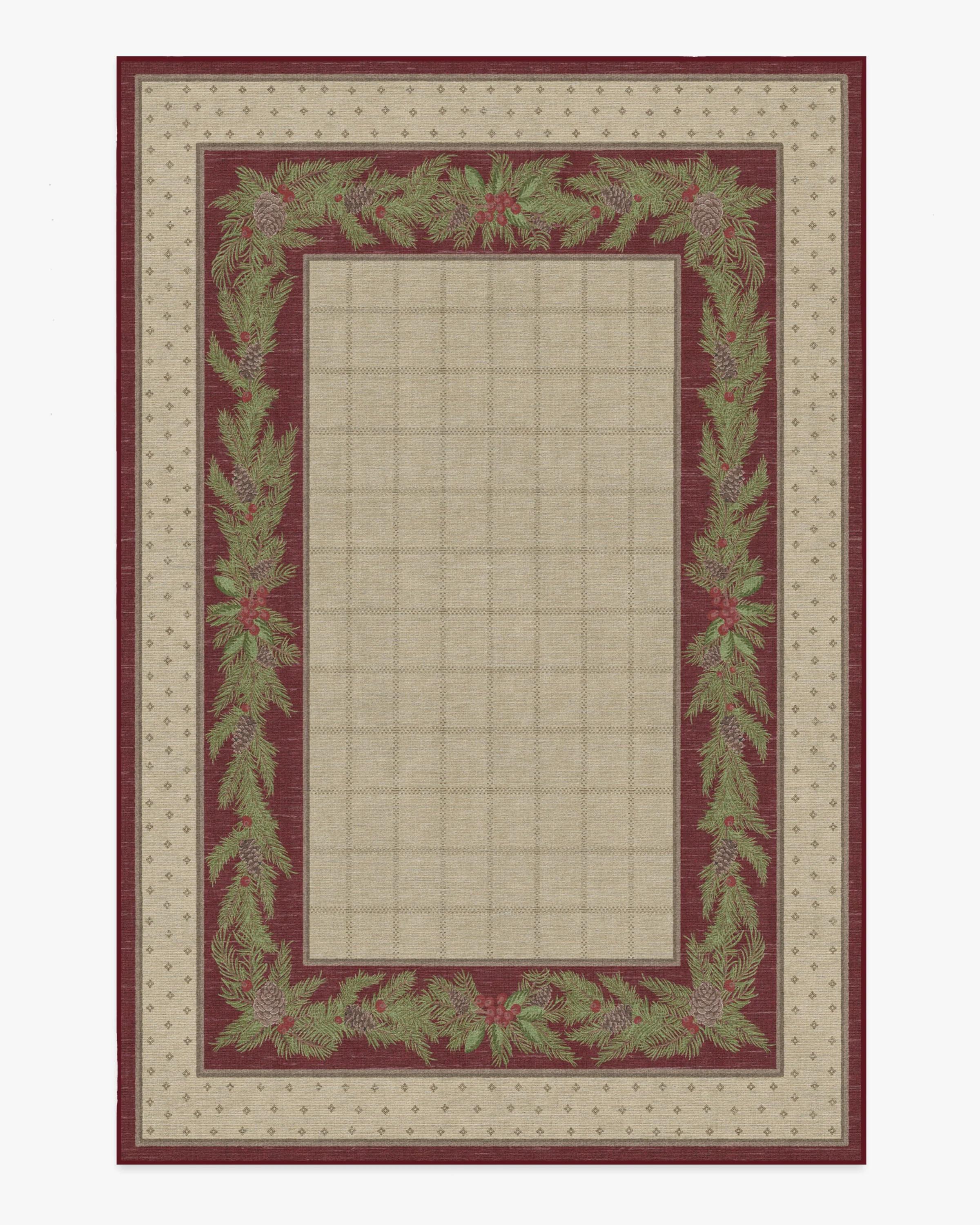 Pine Border Red & Natural Rug