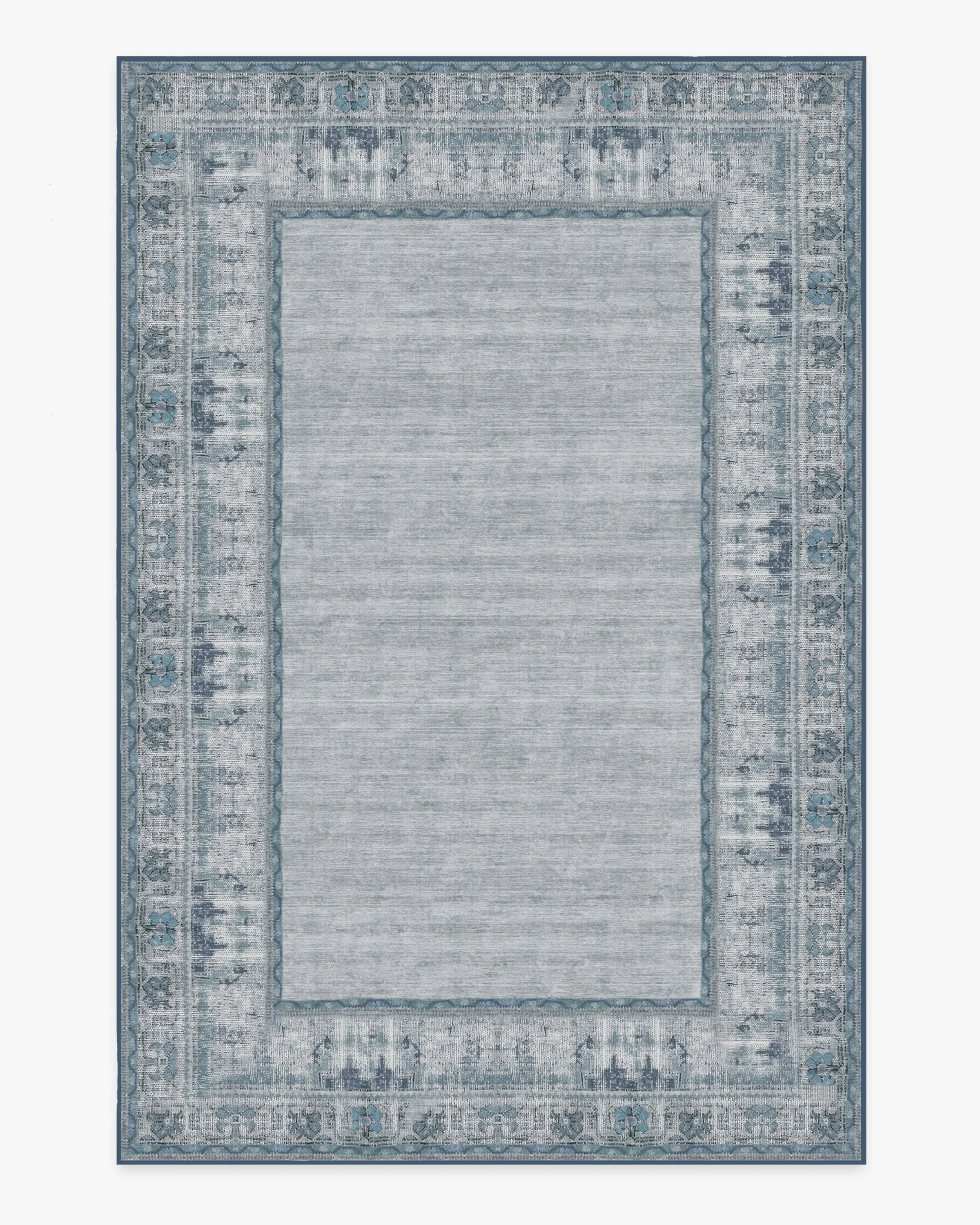 Vintage Daisy Bordered Blue Rug