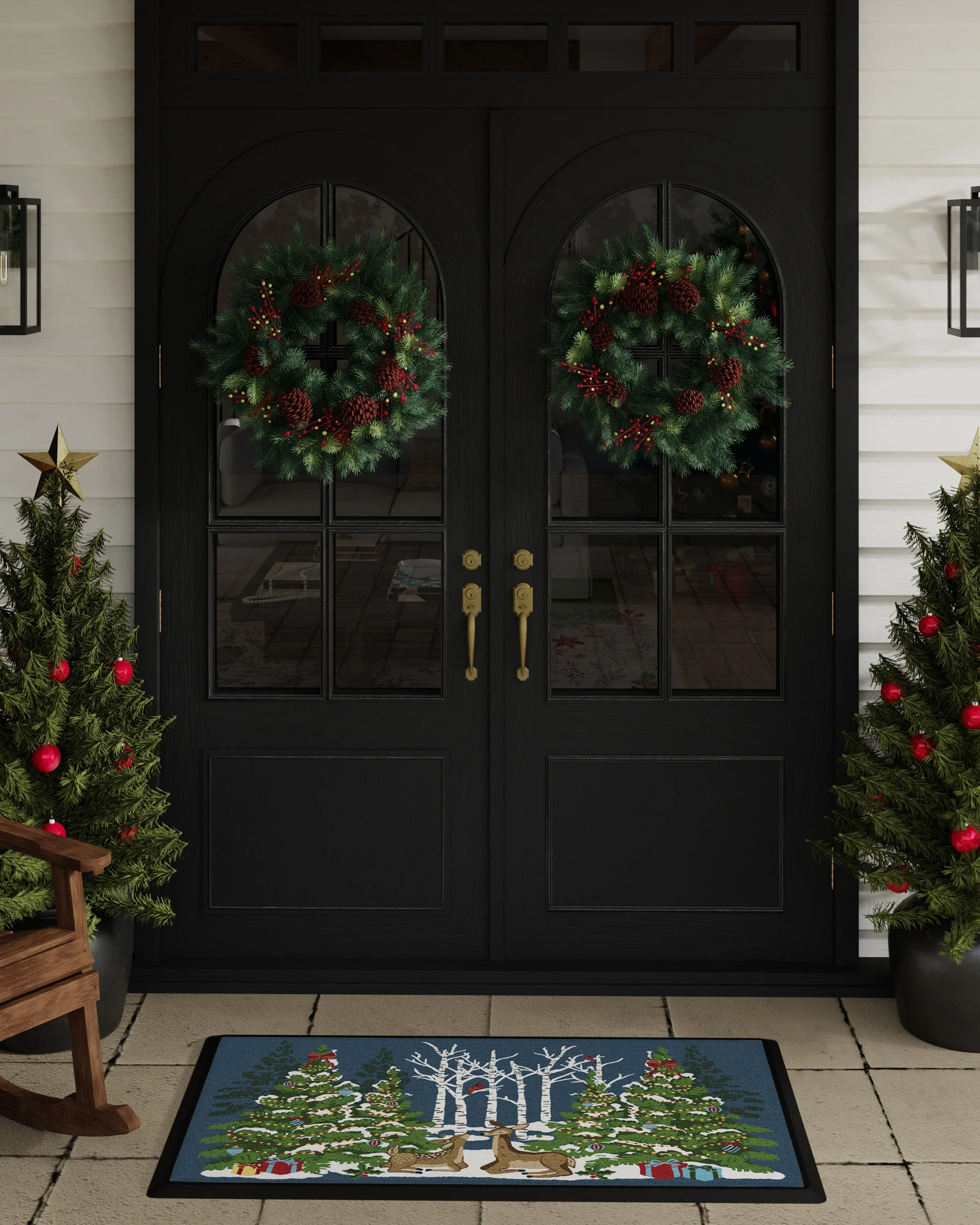 Woodland Holiday Blue Large Doormat