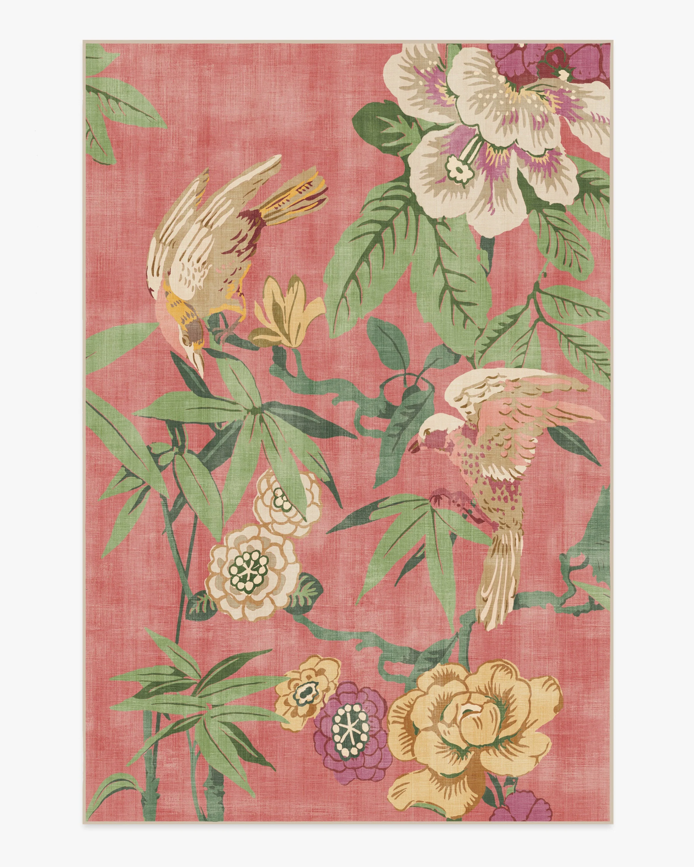 Bamboo & Bird Blossom Pink Flatwoven Rug