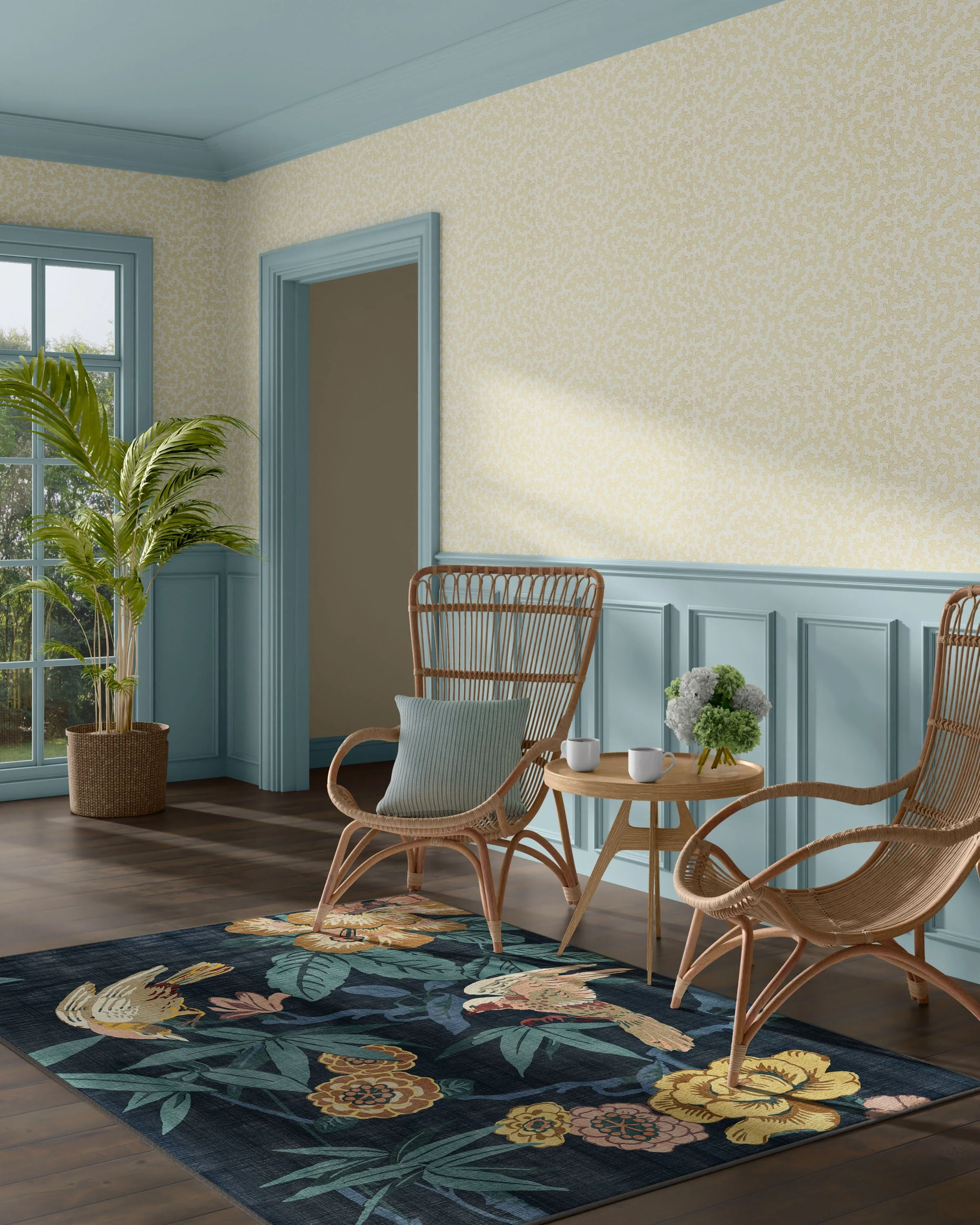 Bamboo & Bird Indigo Flatwoven Rug