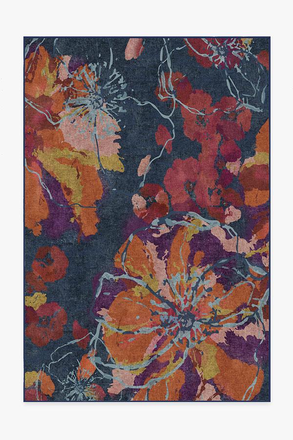 Watercolor Floral Navy Rug