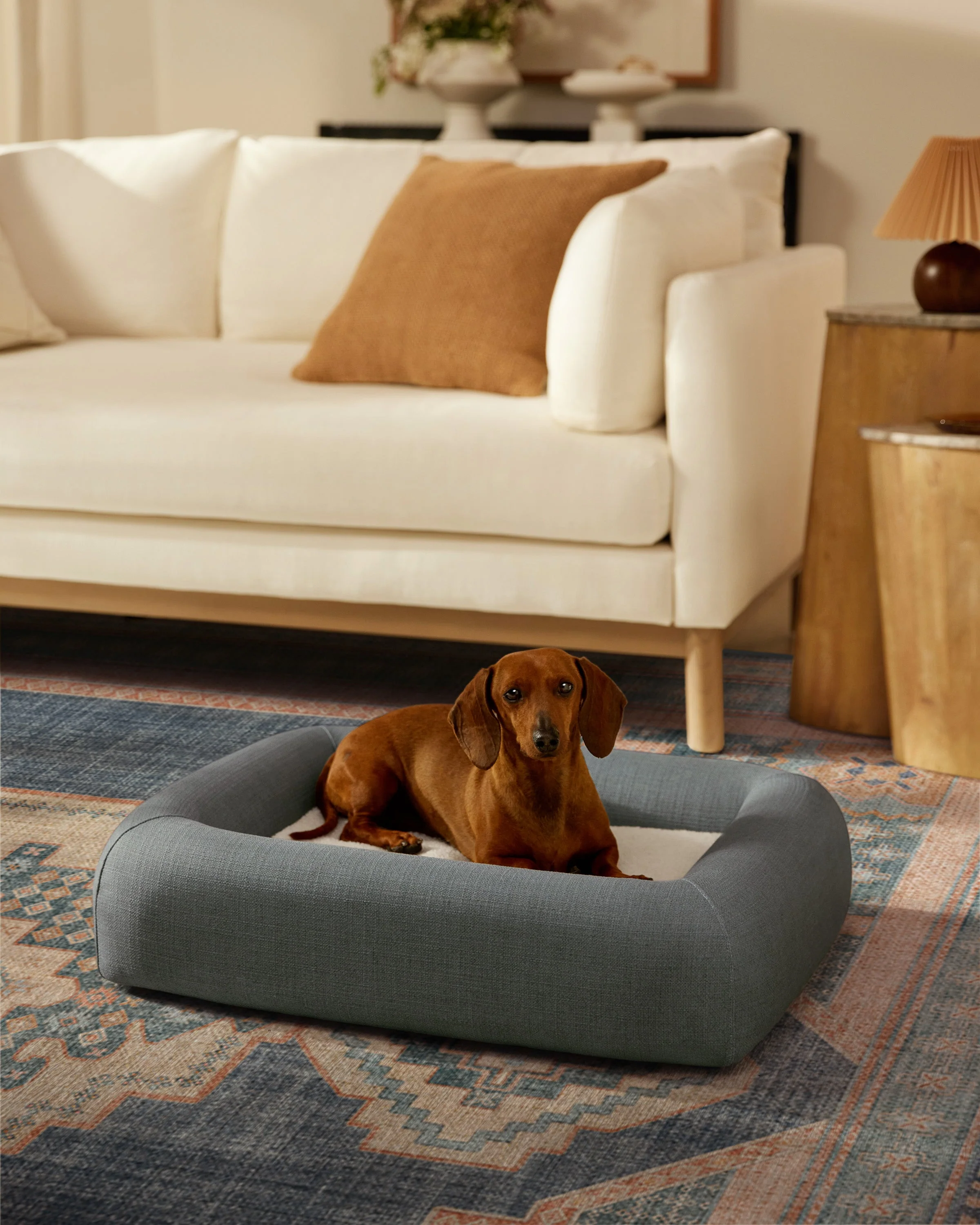 Stone Grey Woven Bolster Pet Bed