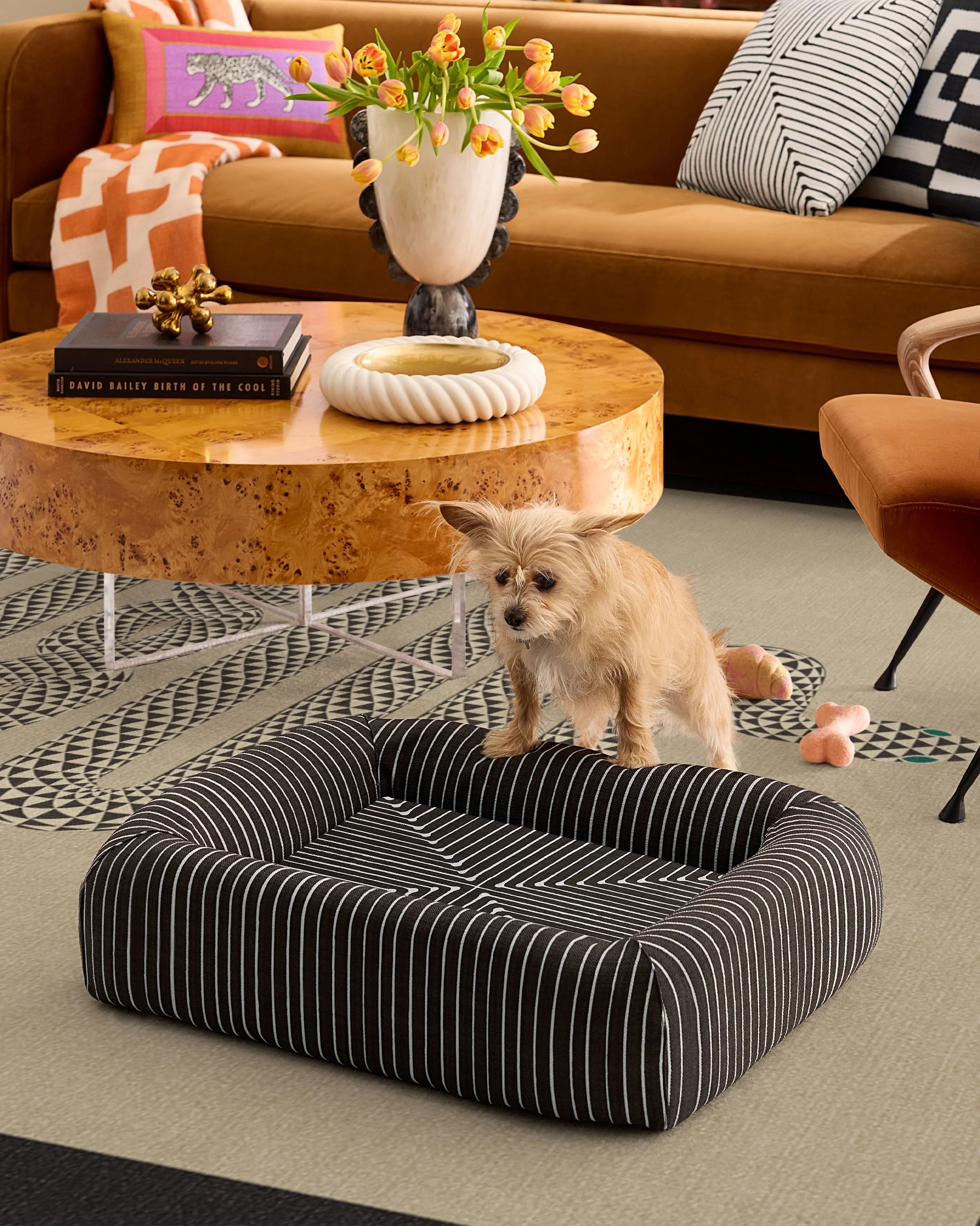Inkdrop Charcoal Woven Bolster Pet Bed