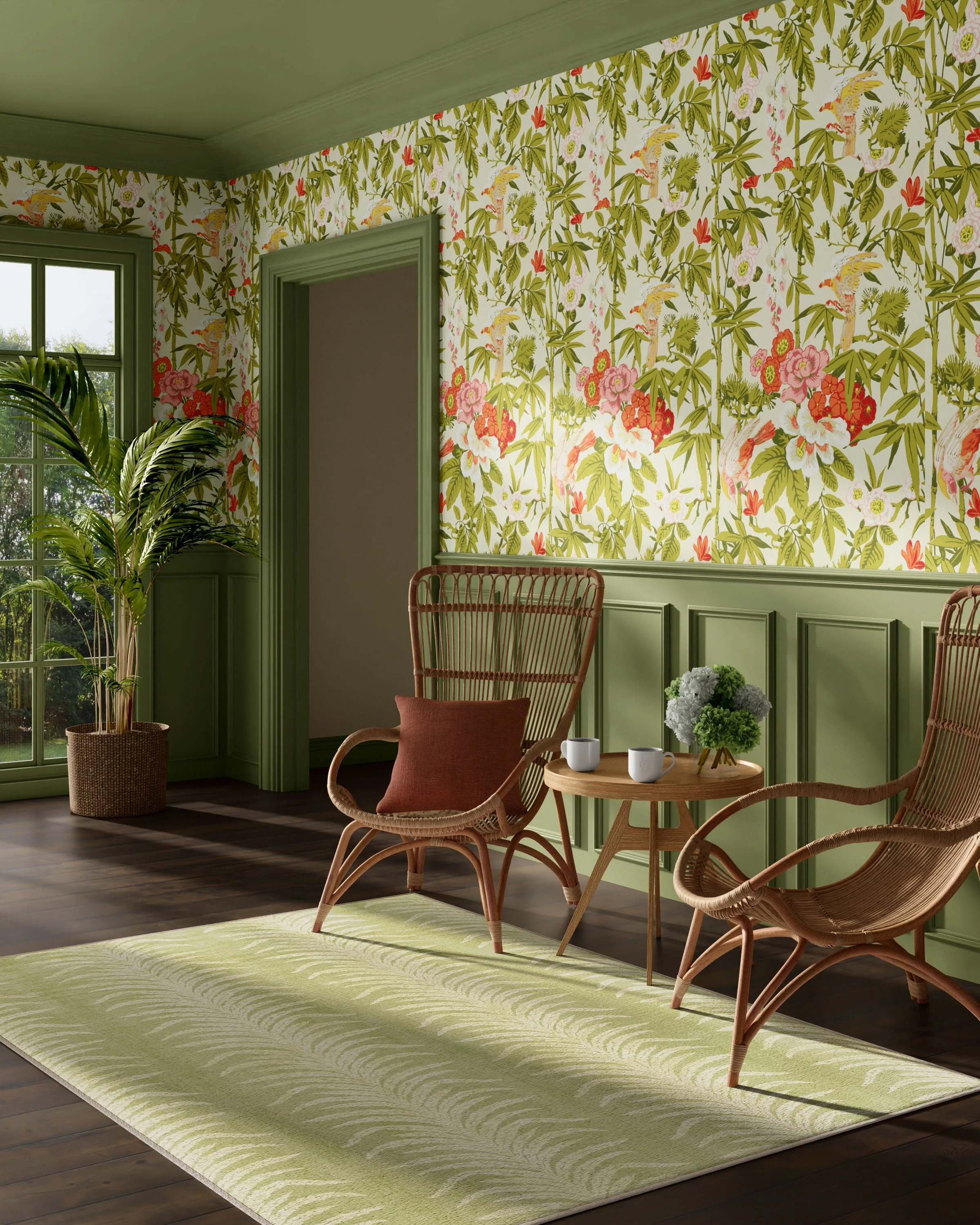 Tree Fern Matcha Green Flatwoven Rug