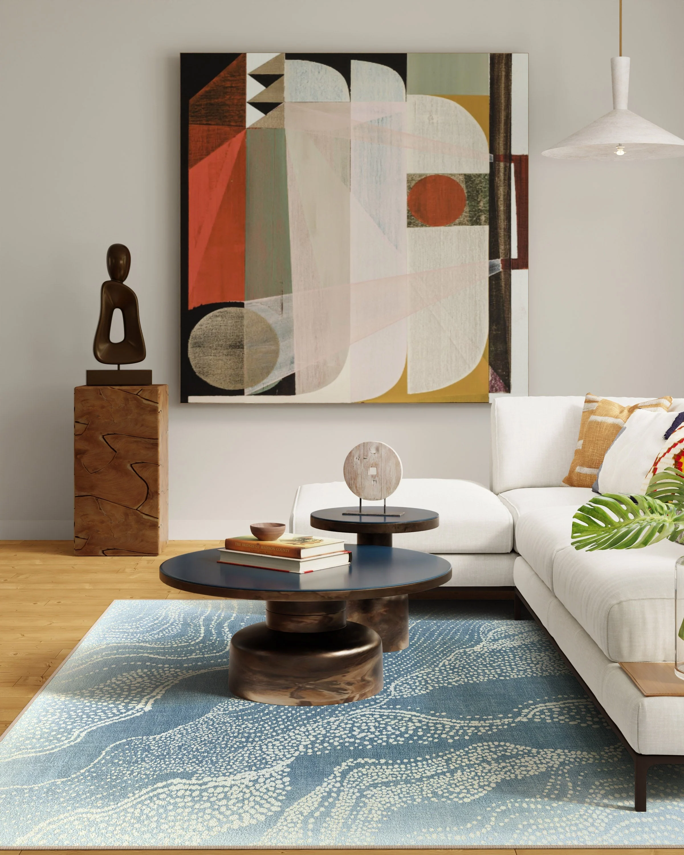 Adorned Soft Blue Flatwoven Rug
