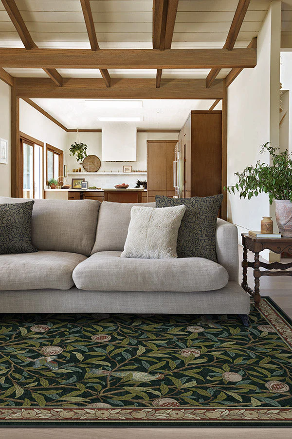 Bird & Pomegranate Teal Green Flatwoven Rug