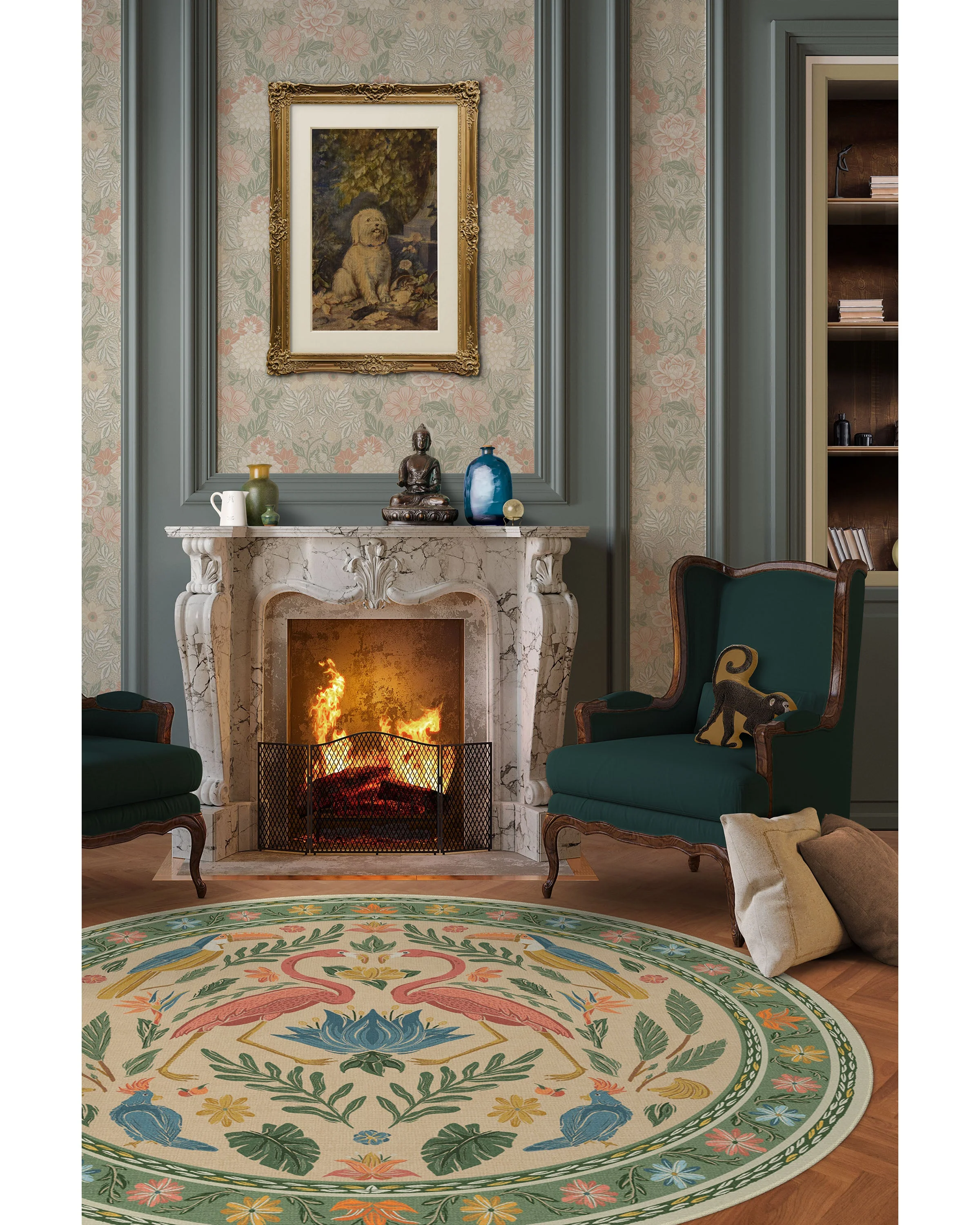 410-birds-of-a-feather-green-peach-flatwoven-rug-6.webp Birds Of A Feather Green & Peach Flatwoven Rug