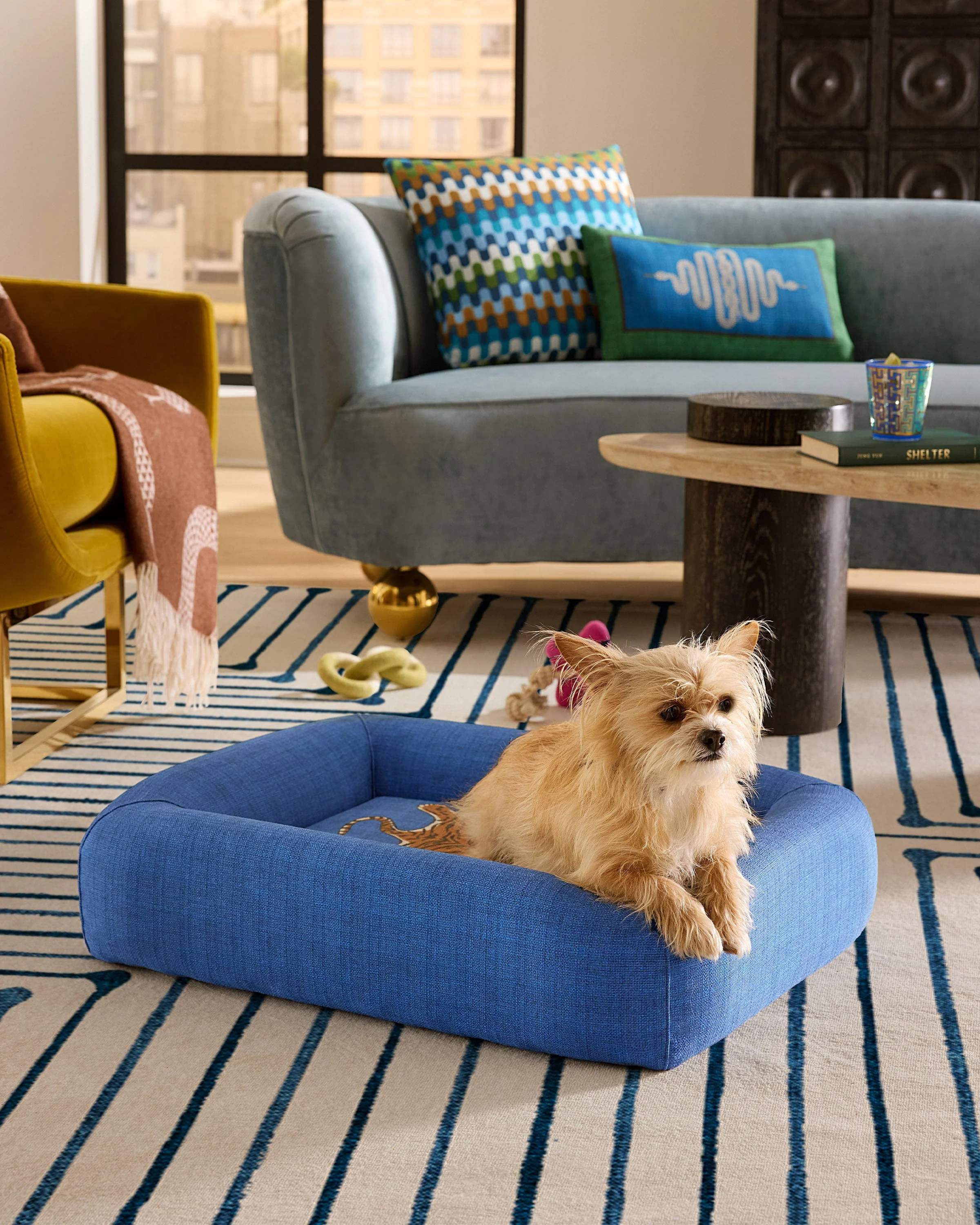 Tiger Blue Woven Bolster Pet Bed