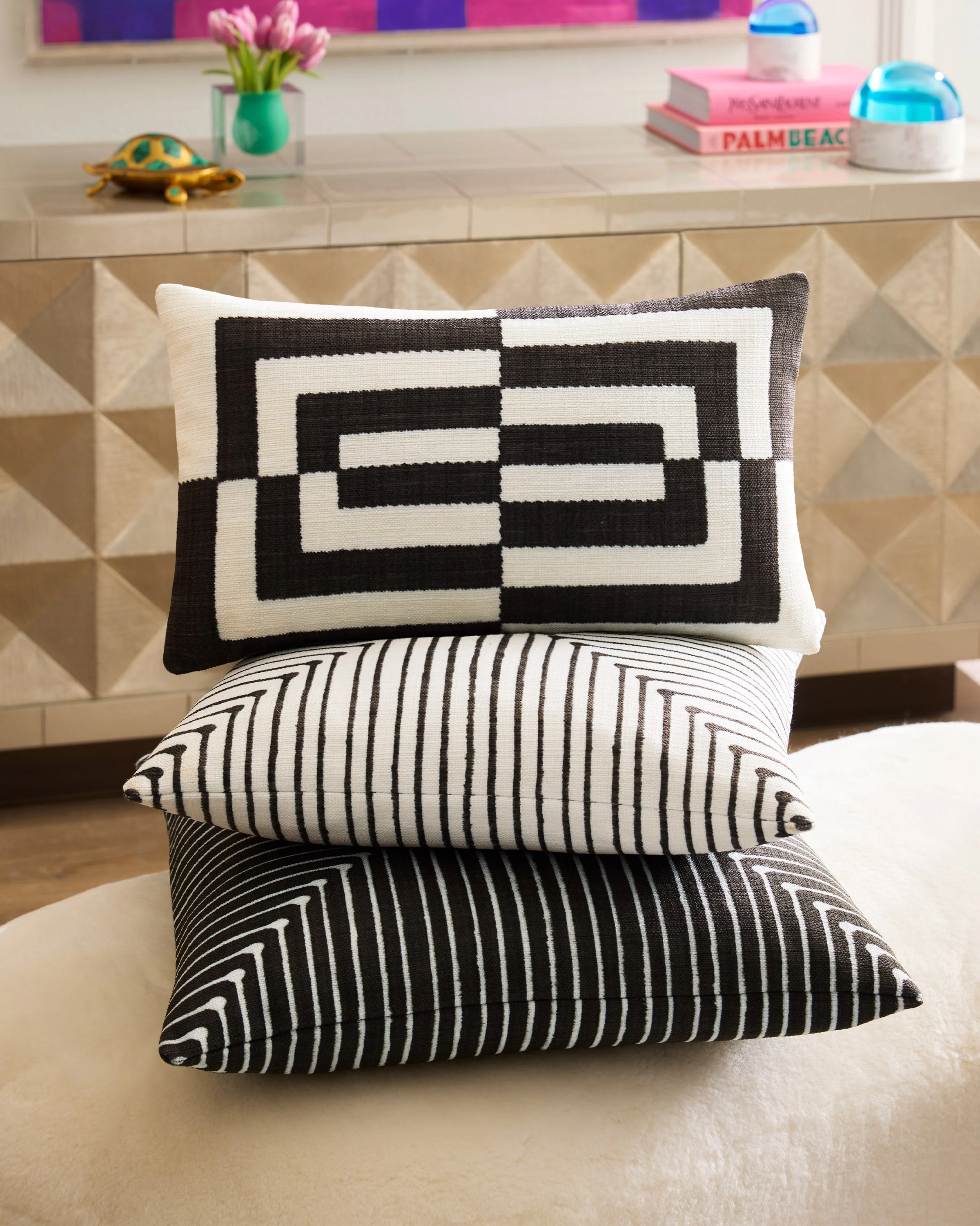 Op Art Ivory Woven Throw Pillow