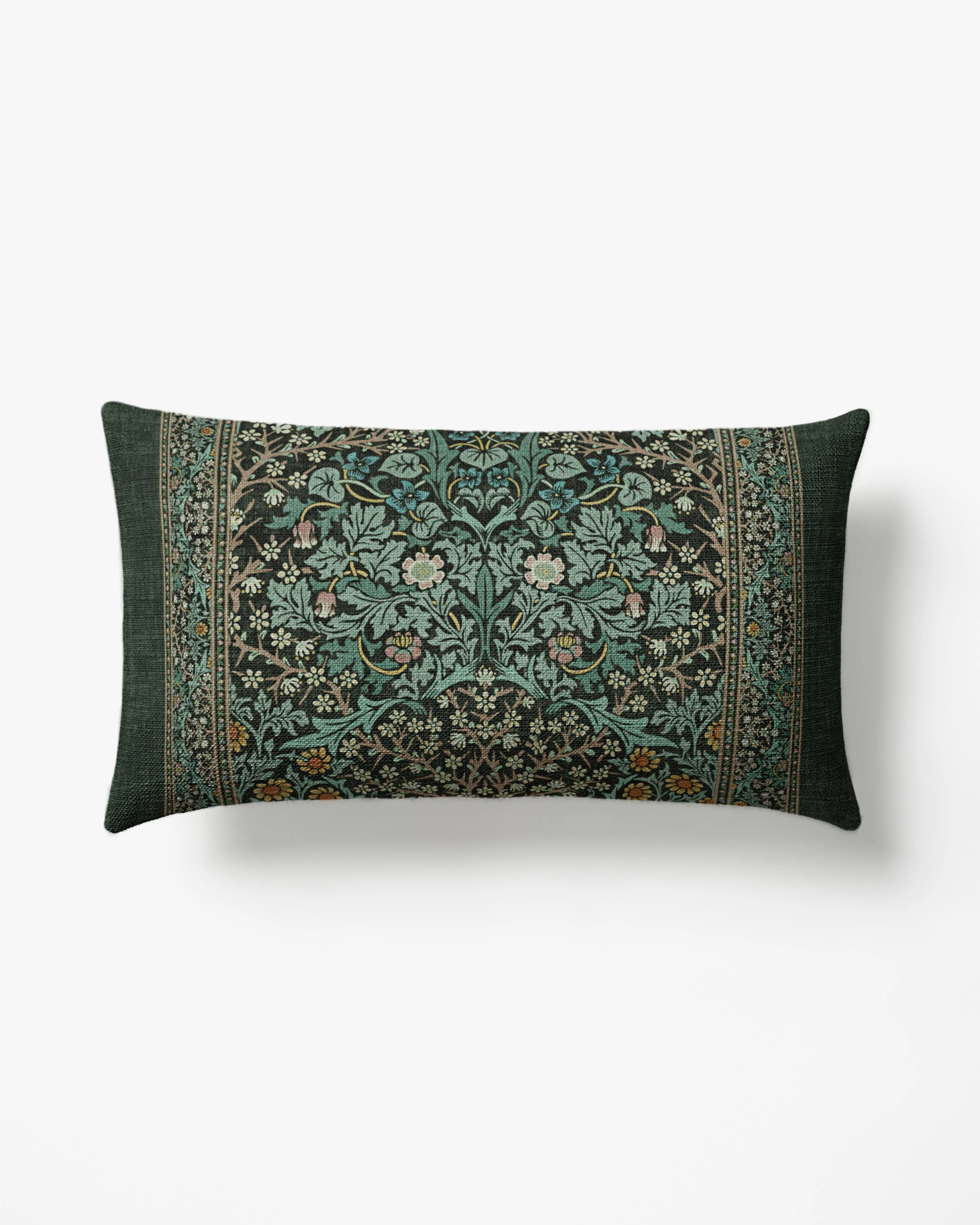 Blackthorn Forest Green Woven Lumbar Throw Pillow