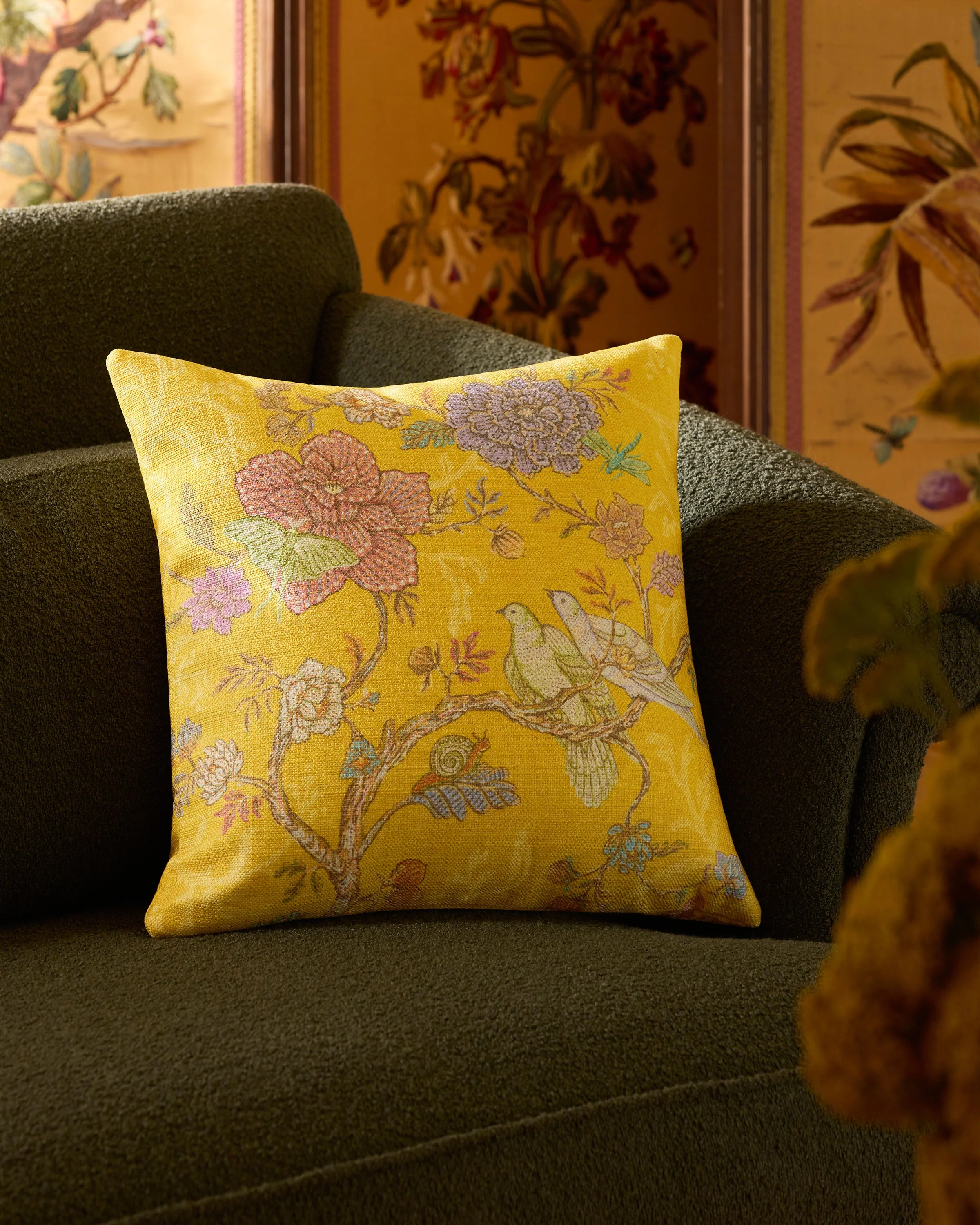 Vibrant Garden Citron Yellow Woven Throw Pillow