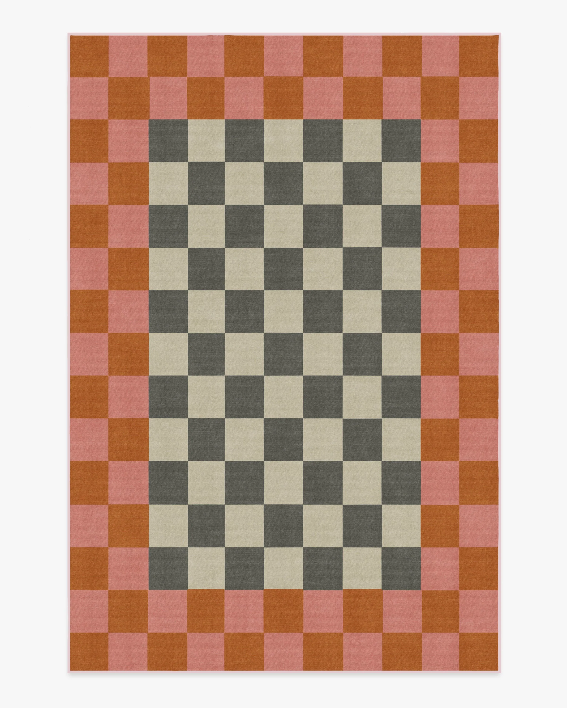 Checker Border Pink & Orange Flatwoven Rug