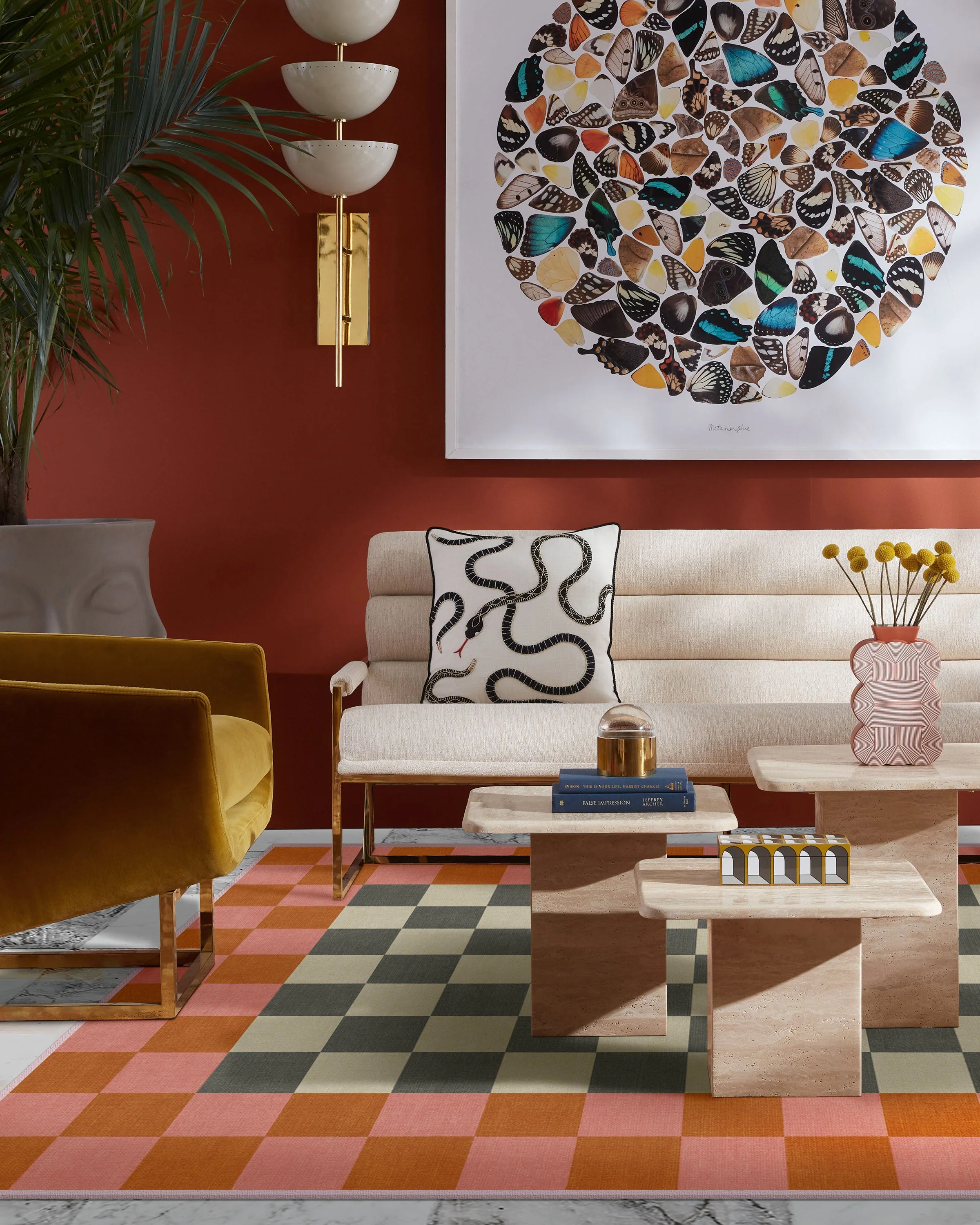 Checker Border Pink & Orange Flatwoven Rug