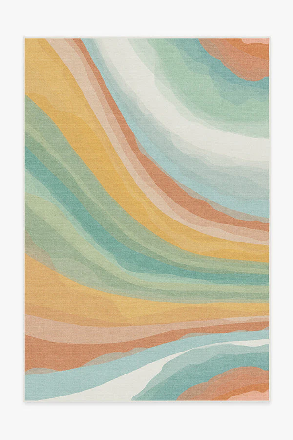 Watercolor Waves Copper Jade Outdoor Rug