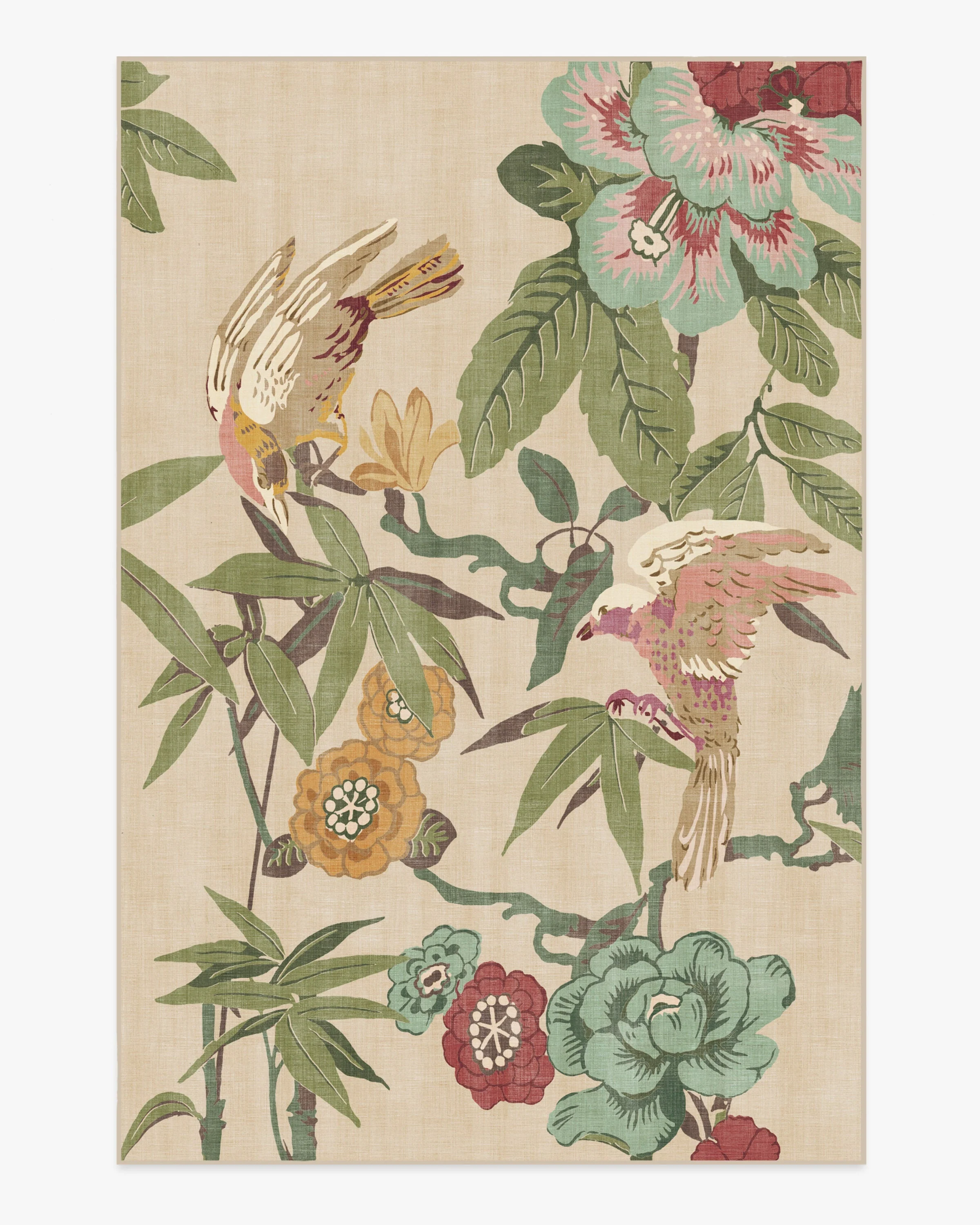 Bamboo & Bird Blush & Jade Rug