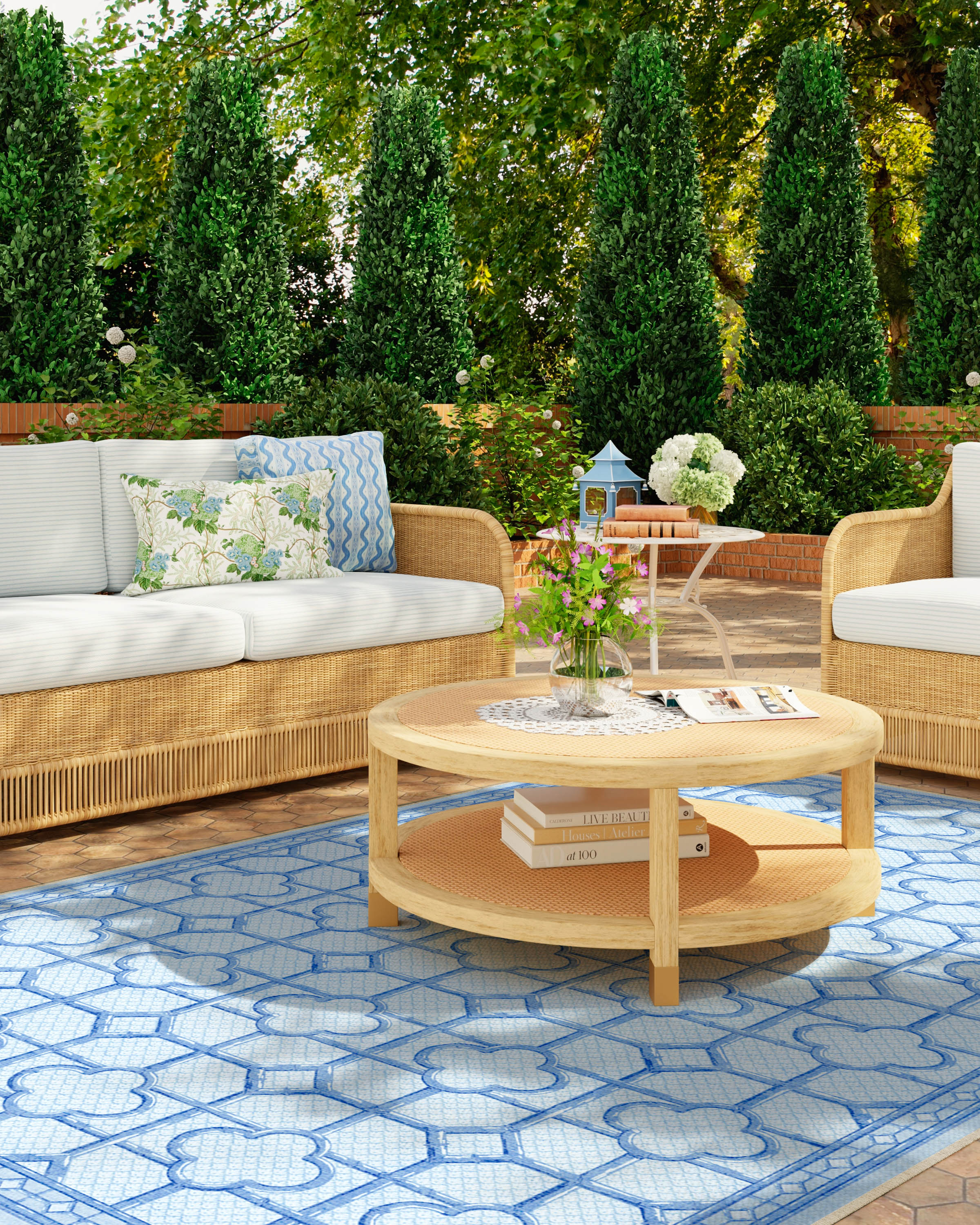 Shaded Bamboo Blue Outdoor Rug