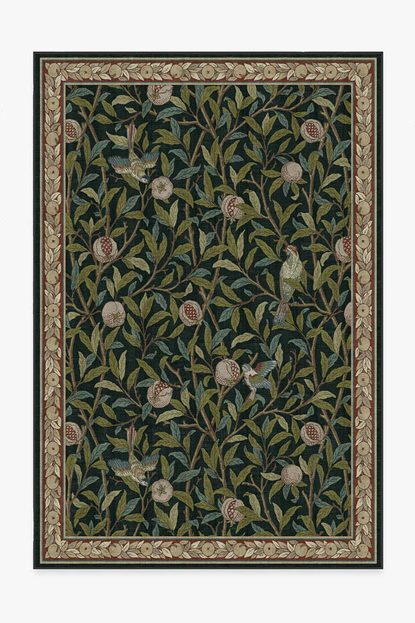 Bird & Pomegranate Teal Green Rug