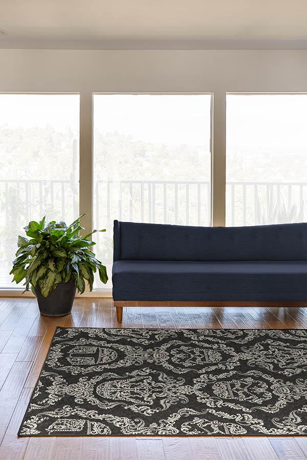 Dark Side Damask Charcoal Flatwoven Rug