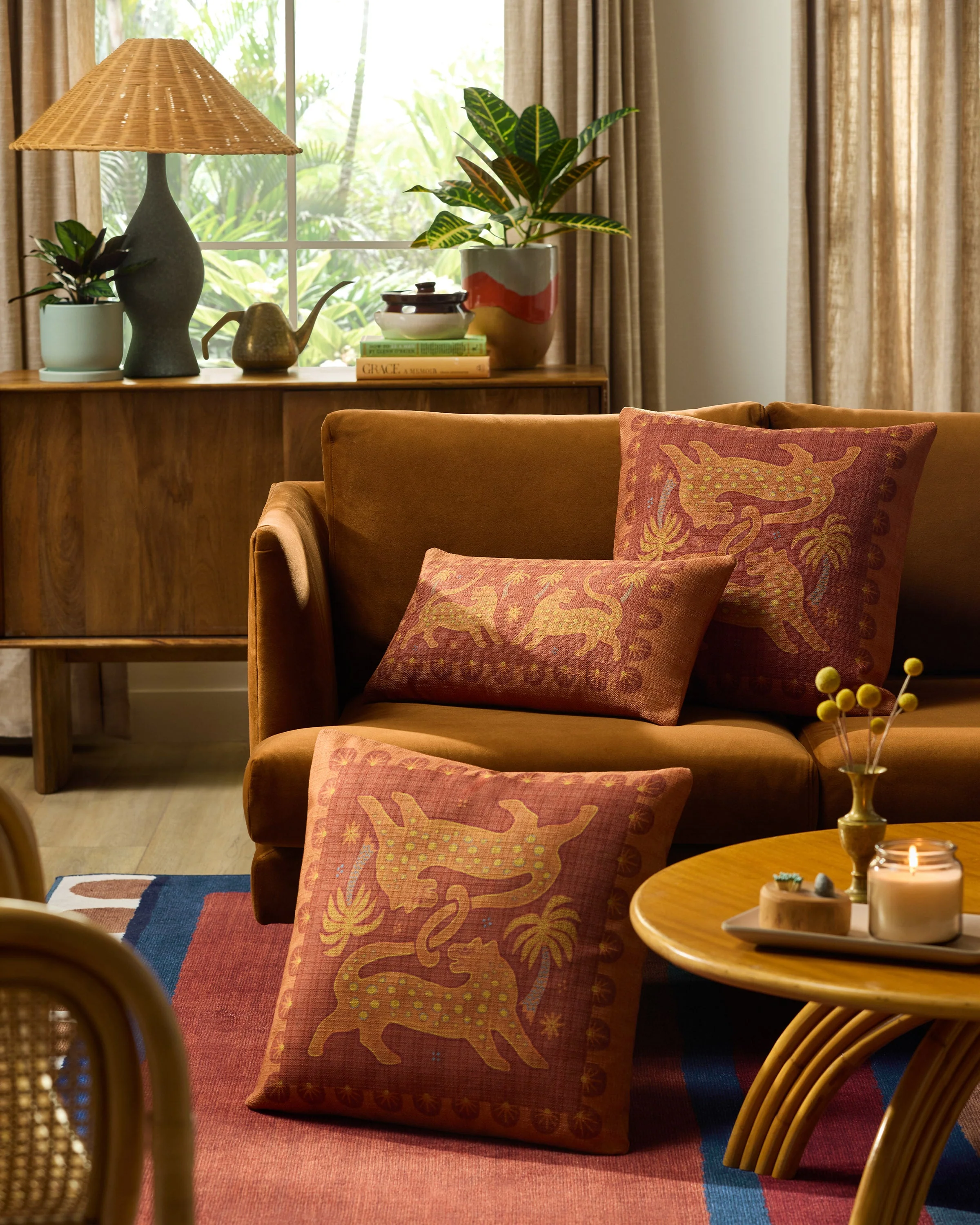 Lina Terracotta Woven Throw Pillow